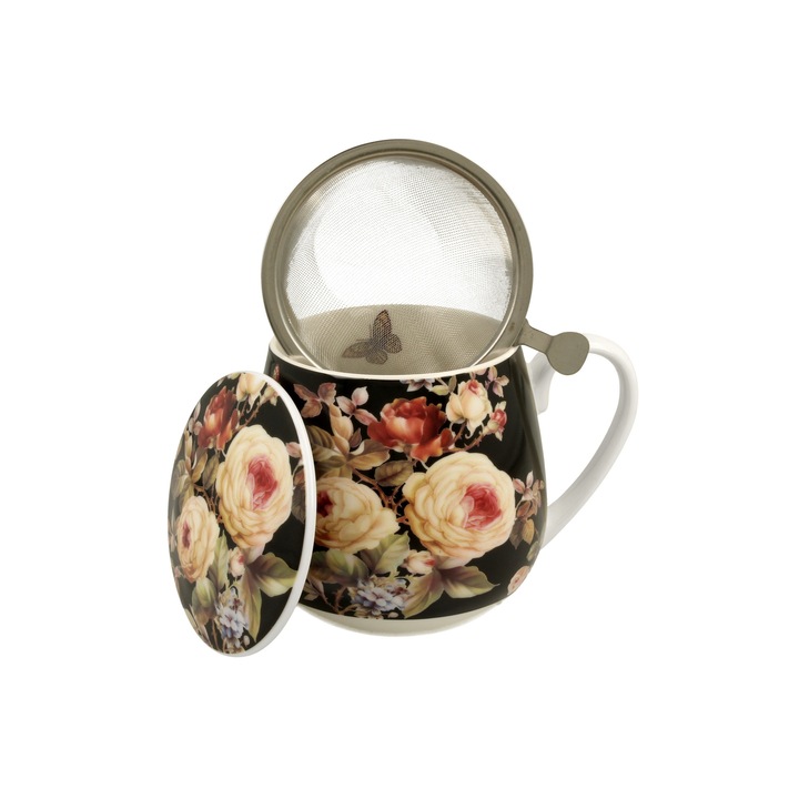 Cana, Duo Warda, 430 ml, Portelanat, cu infuzor, cu capac