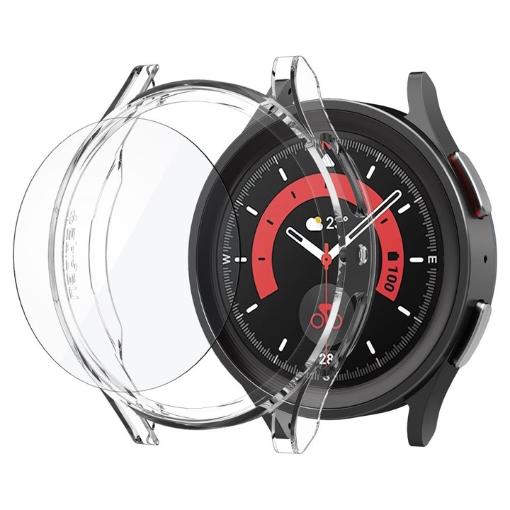 Samsung Galaxy Watch 5 Pro (45 mm) - SPIGEN Thin Fit прозрачен силиконов защитен калъф + стъклено фолио