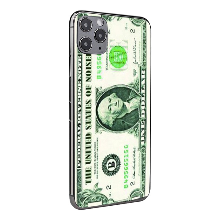 Фолио Skin Back за Apple Iphone 15 Pro, Dollar Design, High Grip, Пълна защита, Уникален външен вид, Цяло лепило, Лесен монтаж, Многоцветен