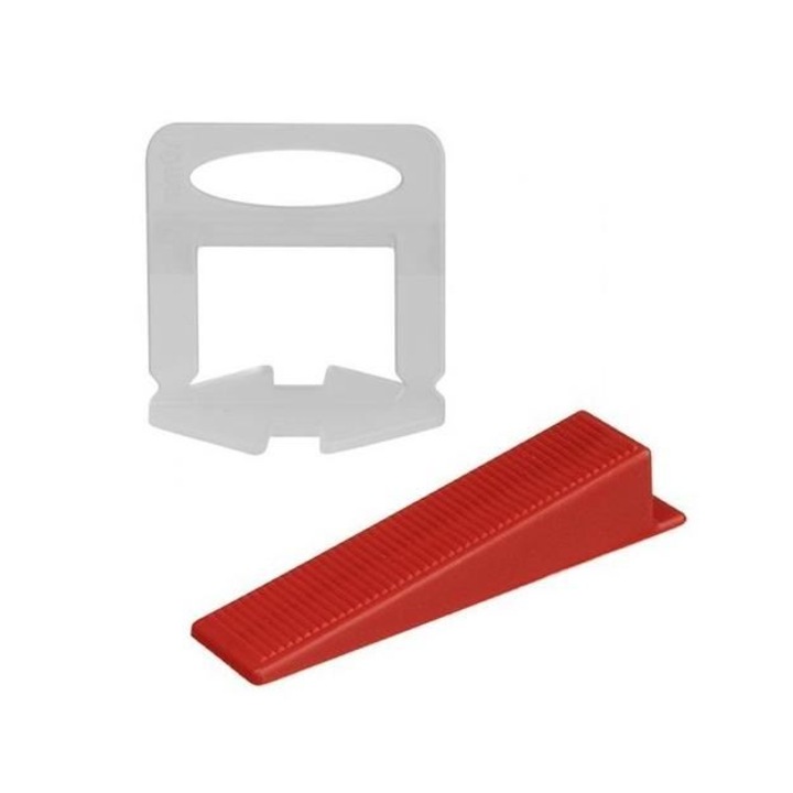 Set de nivelare si aliniere a placilor ceramice, distantiere 500 buc x 2 mm, pene 100 buc