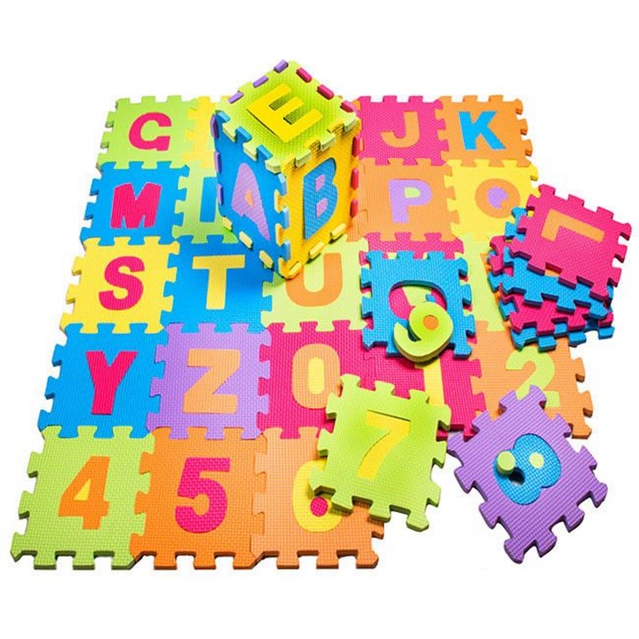 IdealStore EduPuzz Puzzle szivacs szőnyeg, 26 db-os, Méret 29x29 cm, Oktató, Fejleszti a szem-kéz koordinációt, Kreativitás, Többszínű