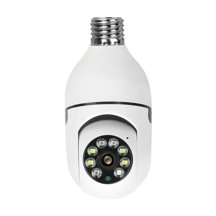 Camera de supraveghere wireless, tip bulb E27, rotatie 360 grade, vedere nocturna, senzor miscare