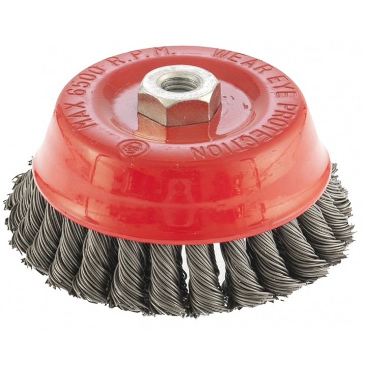 Perie pentru polizor unghiular, 125 mm, M14, sarma de otel rasucita cu doua randuri 0,8 mm, MTX
