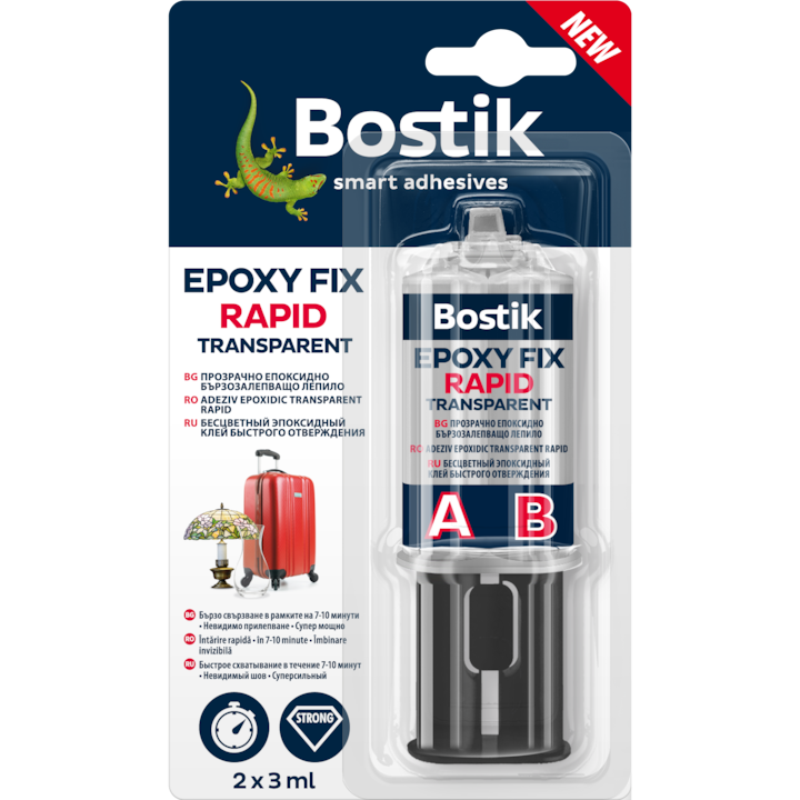 Лепило Bostik Epoxy Fix, 2x3 мл, Бързо втвърдяващо се, Прозрачен