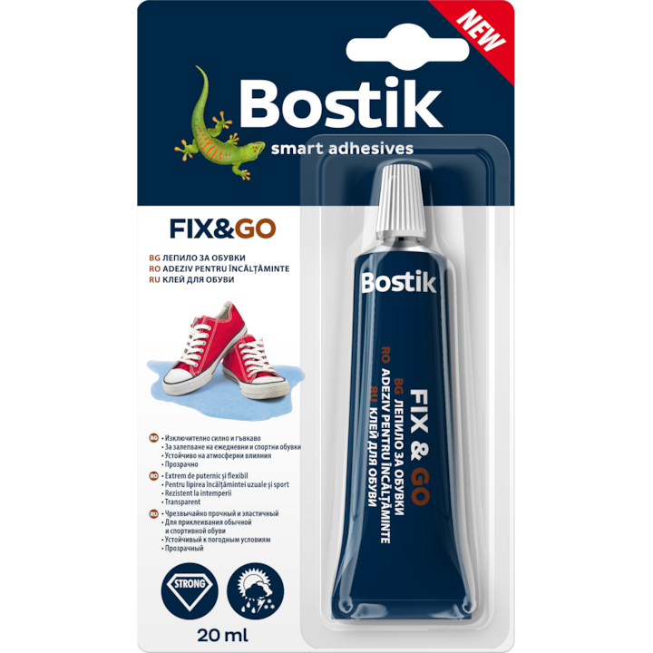 Лепило Bostik Fix&Go за обувки, Прозрачен, 20 мл
