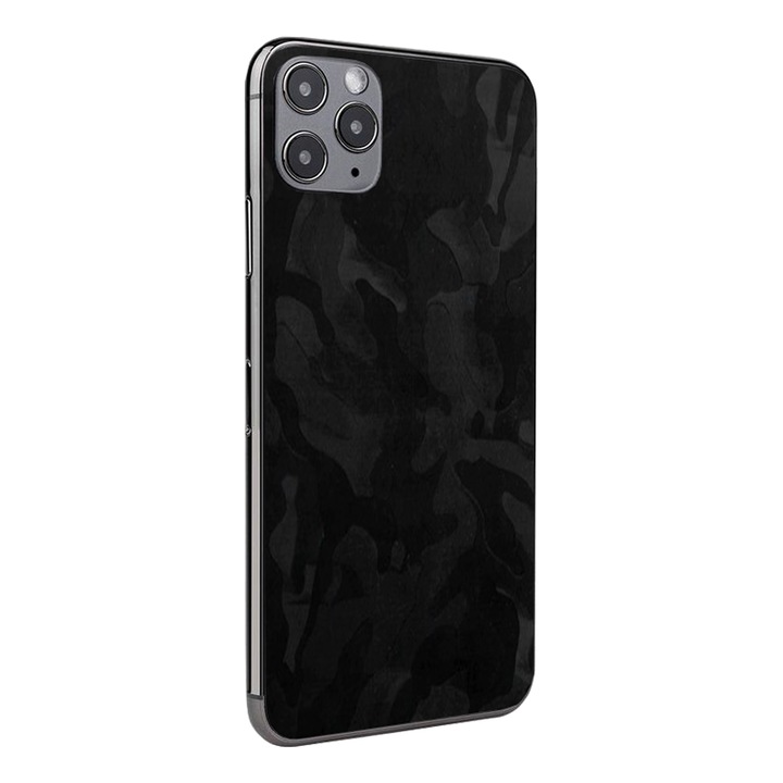 Folie Skin Spate pentru Apple Iphone 13 Mini, Army Black Design, High Grip, Full Glue, Instalare usoara, Negru, OPTIM SOLUTION