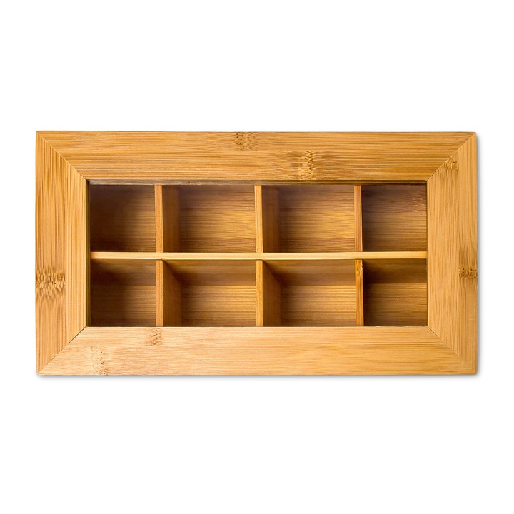 Кутия за съхранение на чай, бамбук, 8 отделения, Relaxdays
