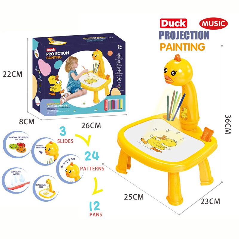 Прожектор за рисуване Bambino Пате, с масичка, 12бр флумастри, жълта ...