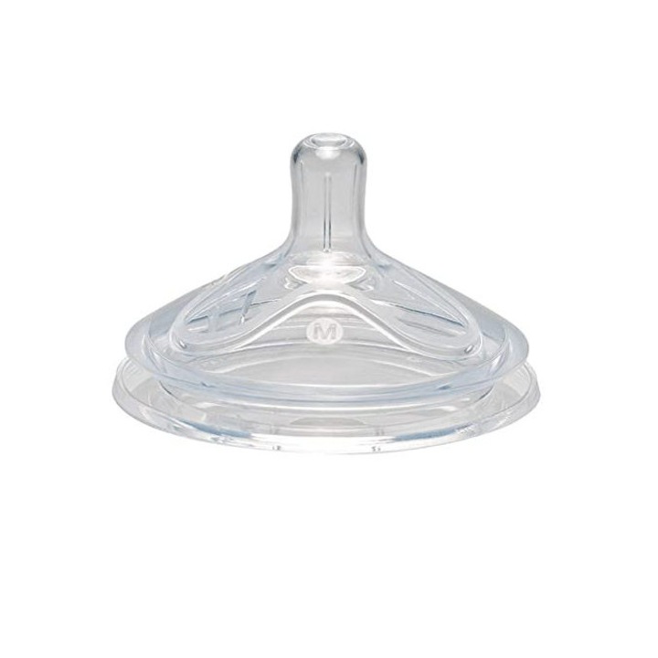 Tetina cu gat larg marca NIP, anti-colici, silicon, orificiu de aspiratie Marimea M: Flux mediu de baut, modelata dupa sanul mamei