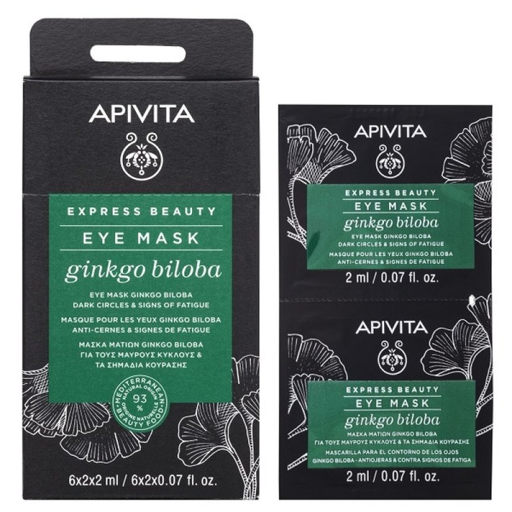 Masca anti-cearcane pentru ochi obositi cu ginko biloba, Express Beauty, Apivita, 2 x 2 ml