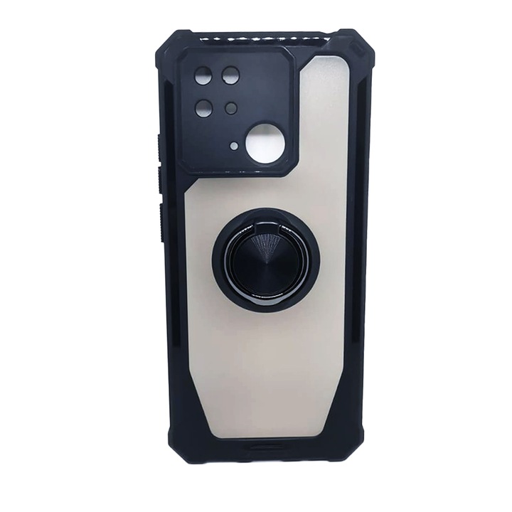 Xiaomi Redmi 10C-vel kompatibilis Defender Ring Grip tok, Antisoc Armor, 360 fokban forgó gyűrű, Beépített autós támasztó mágnes, Fekete
