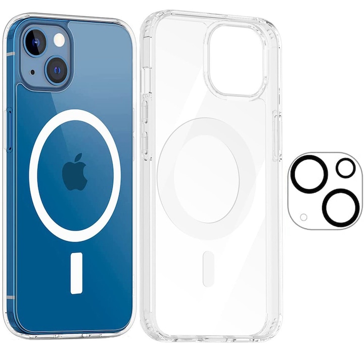 Комплект калъф MagSafe и стъклен протектор за камера MorFansi, Защита на задната камера, Съвместим с Apple iPhone 14 Plus, Прозрачен