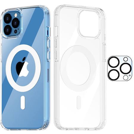 Pachet promo: Set cu husa transparenta MagSafe si folie sticla camera, MorFansi, protectie camere spate, compatibila cu Apple iPhone 14 Pro Max + Folie Sticla Pentru iPhone 14 Pro Max, Sticla Securizata, Protectie Ecran, Full Glue, BzStore