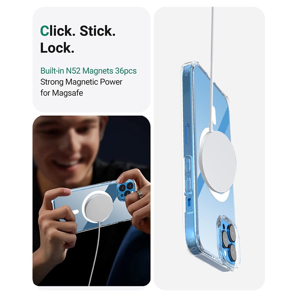 Set cu husa transparenta MagSafe si folie sticla camera, MorFansi, protectie camere spate, compatibila cu Apple iPhone 15 Pro Max