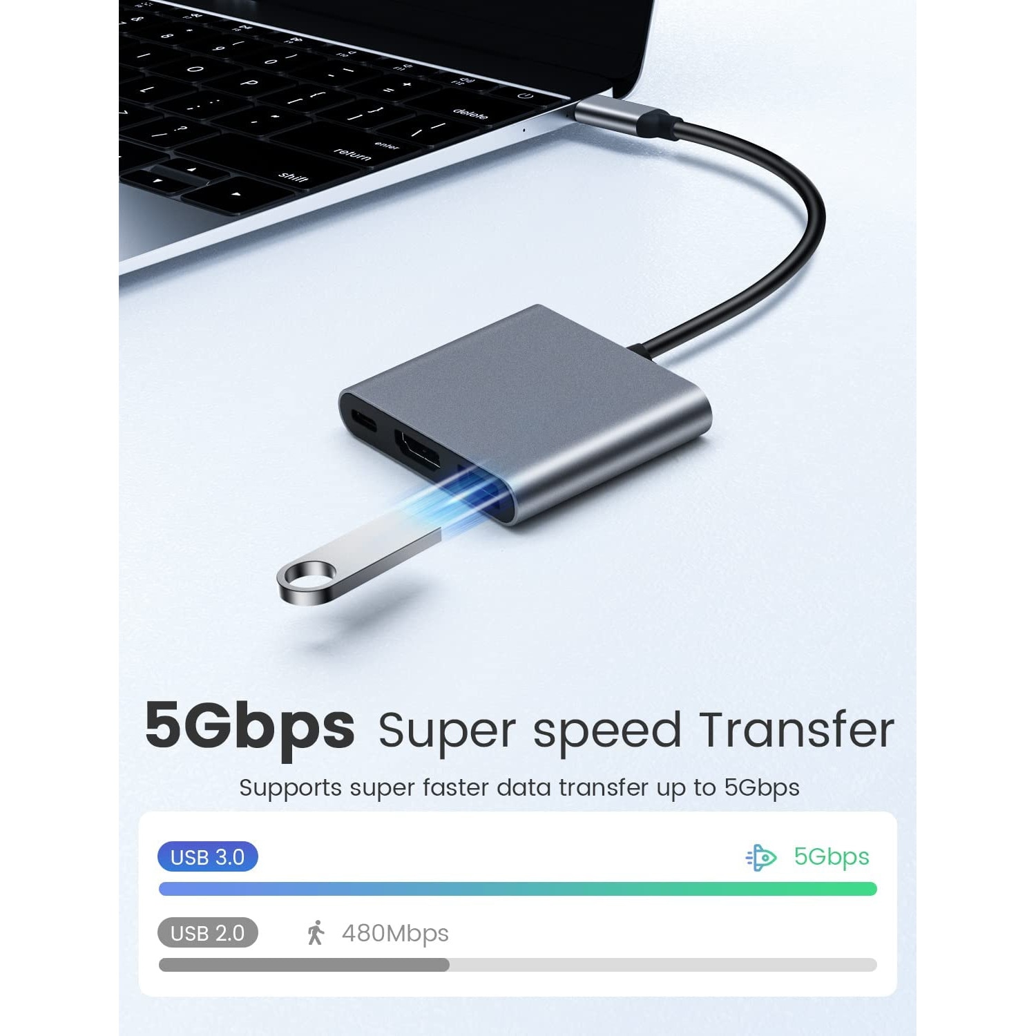 Adaptor multiport 3 in 1, USB C la HDMI, USB 3.0, Gri - eMAG.ro