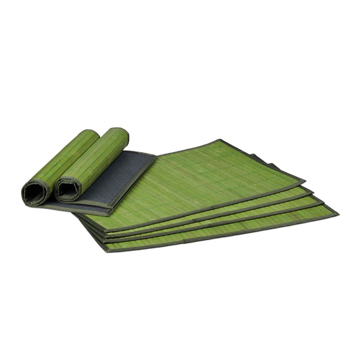 Set 6 x Napron premium Relaxdays, din bambus, verde, 0.3 x 45 x 30 cm