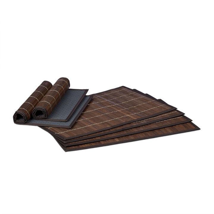 Set 6 x Napron premium Relaxdays, din bambus, maro inchis, 0.3 x 45 x 30 cm