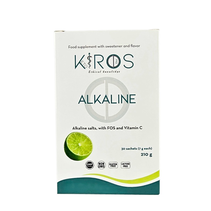 KIROS ALKALINE – Supliment Alimentar Alcalinizant, Remineralizant si Antioxidant, Saruri de Potasiu, Magneziu si Calciu, Vitamina C Naturala, Pulbere, 30 plicuri solubile