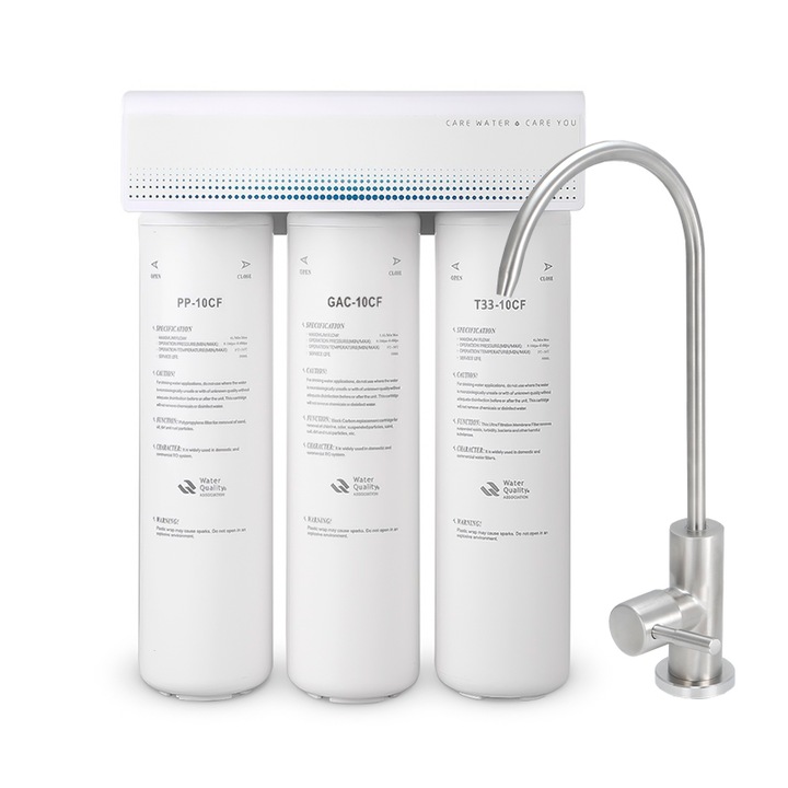 Filtru apa microfiltrare in 3 nivele AQUAROO Compact House PUR+, cartus Twist Quick, baterie Premium, 10 microni, 3500 litri;