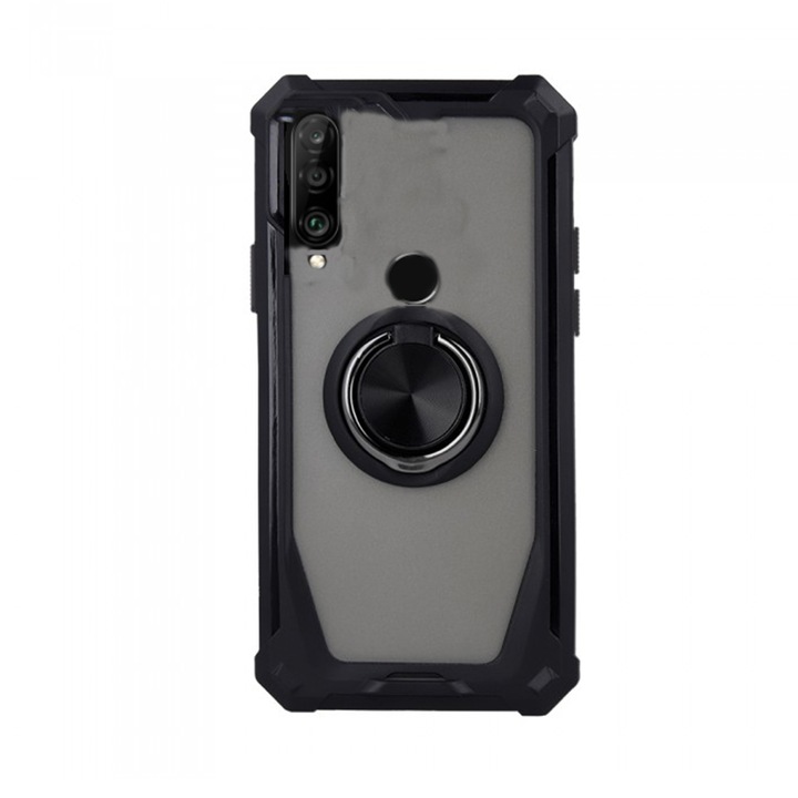 Husa Defender Ring Grip Compatibil cu Huawei P30 Lite, Antisoc Armor, Inel rotativ 360 grade, Magnet suport auto incorporat, Negru