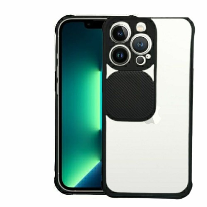 Husa silicon, compatibila cu Iphone 13 PRO cu protectie camera, Negru