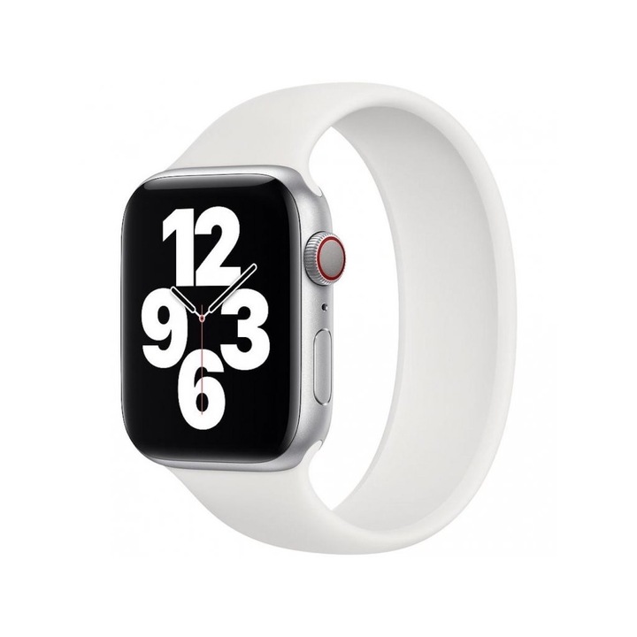 Bratara silicon tip solo loop marca THD pentru Apple Watch 41mm seria 8, marimea S, lungime incheietura mana 158-177 mm, alb