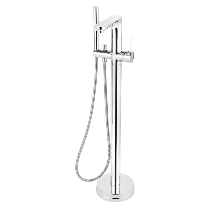 Смесител Ferro Fiesta, Монтаж на под, За вана, Едноръкохватков, С ръчен душ, Еднодупков монтаж, Керамичен затварящ механизъм