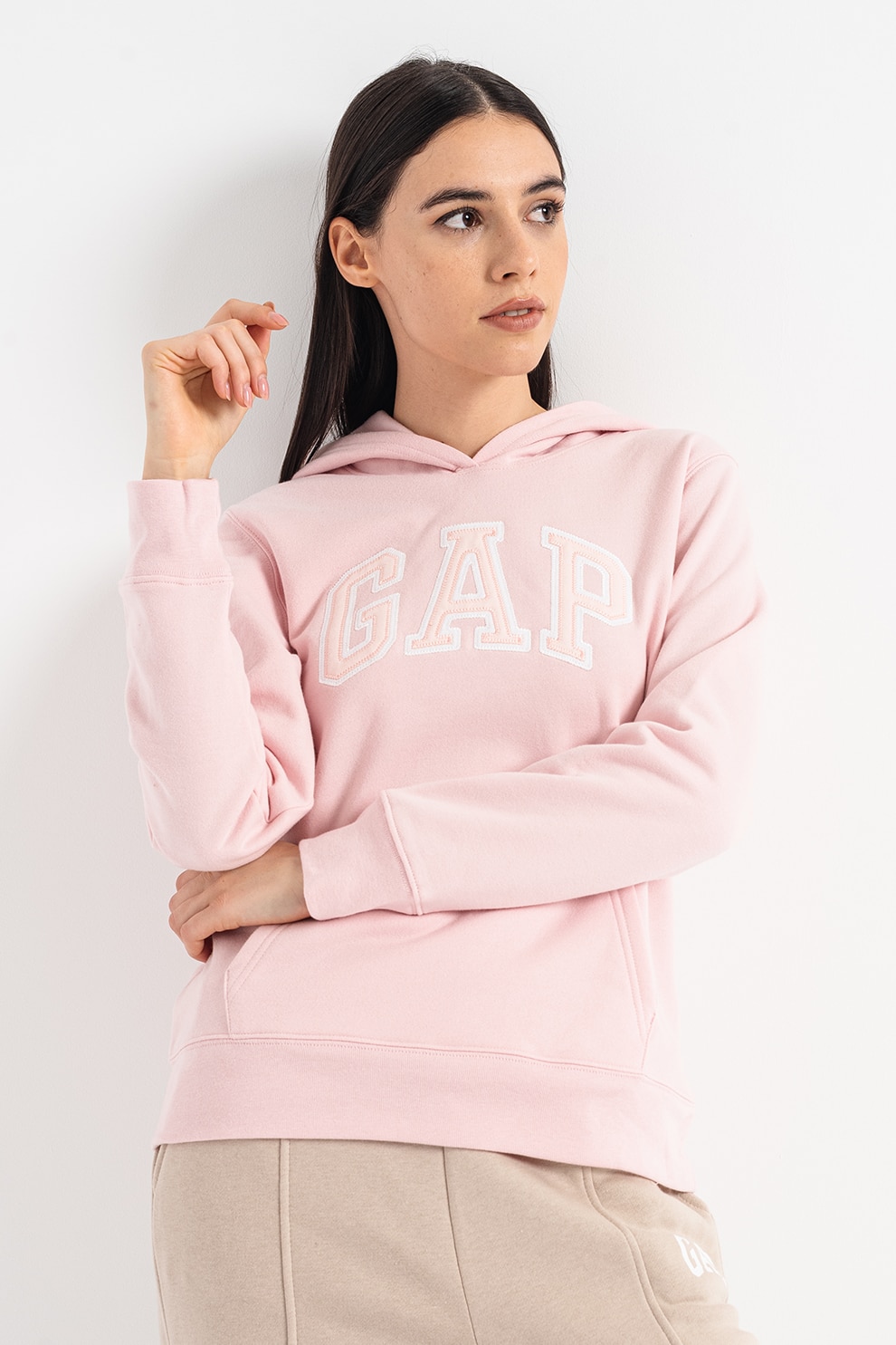 GAP, Худи с бродирано лого и джоб кенгуру, Пастелнорозов, XL - eMAG.bg