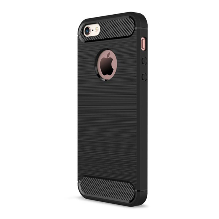 Mobiltelefon tok, kompatibilis, Apple iPhone SE (2016) / iPhone 5S / iPhone 5 Gigapack szilikon telefonvédő (ütésállóság, légpárnás sarok, szálcsiszolt, karbon minta, logó kivágás) fekete, gigapack csomagolás