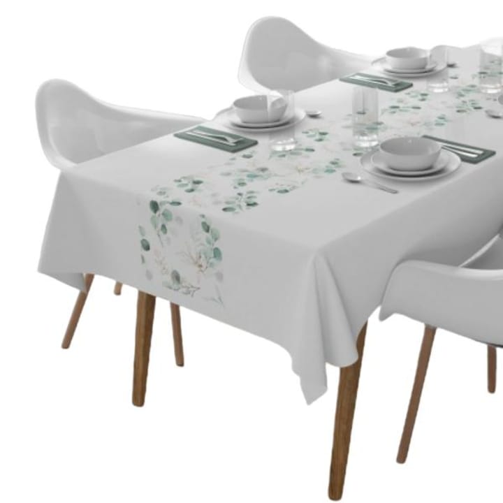 Asztali futó, Detexpol, Textil anyag, 85 x 85 cm, Levélminta, Zöld/Fehér