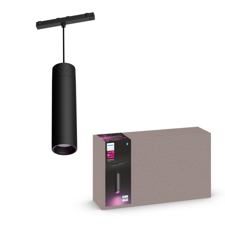 Пендел Philips Hue Perifo, Bluetooth и Zigbee, Гласово управление, 24V крушка, RGB LED, 5.2W, 490 lm, Бяла и цветна светлина (2000-6500K), IP20, 28.8x17.7x6.7 см, Метал, Черен, Енергиен клас F