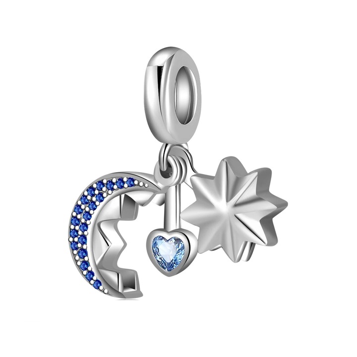 Talisman Argint 925, Charm compatibil Pandora – The heart between moon and stars