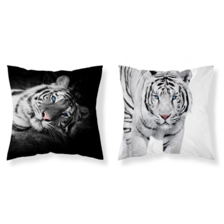 Бебешка калъфка за възглавница, Detexpol, Полиестер, 40 x 40 см, Две лица, Тигрова шарка, Бяло/Черно