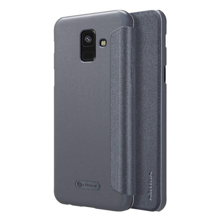 NILLKIN SPARKLE műanyag telefonvédő (mikroszálas bőr hatású FLIP, oldalra nyíló) FEKETE [Samsung Galaxy A6 (2018) SM-A600F] (5996457779703)