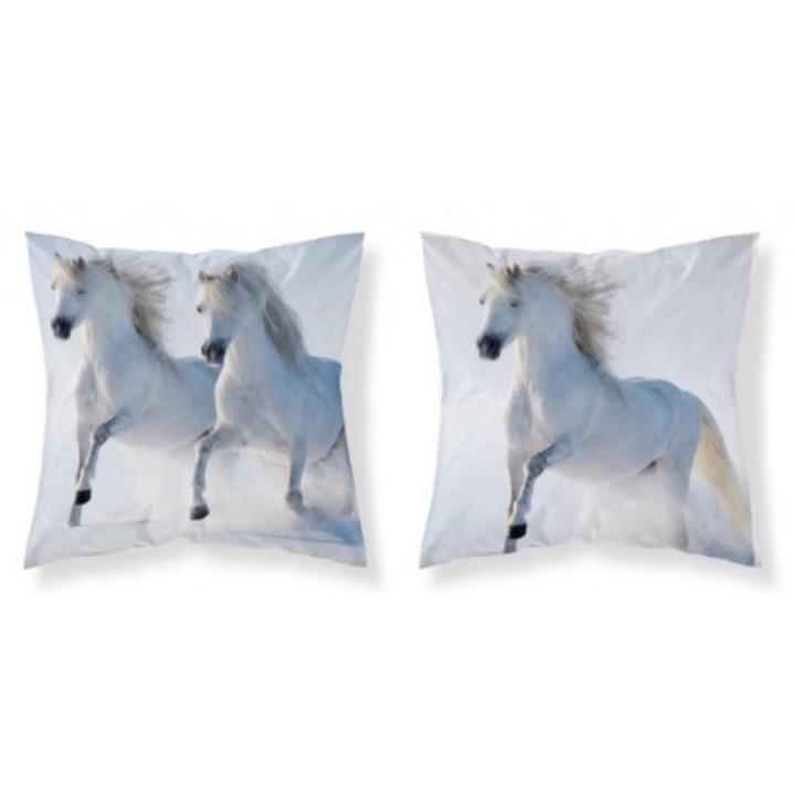 Бебешка калъфка за възглавница, Detexpol, Полиестер, 40 x 40 см, Две страни, Десен кон, Бяла