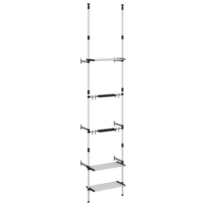 Raft telescopic de gradina cu 3 rafturi vidaXL, argintiu, aluminiu, 66 x 32 x 250 cm