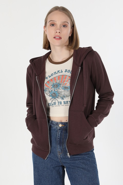 COLIN'S, Hanorac cu fermoar si model uni, Maro inchis, XS