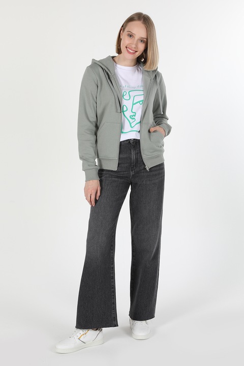 COLIN'S, Hanorac cu fermoar si model uni, Verde pal, S