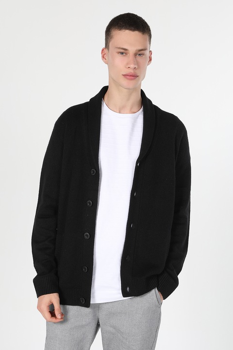 COLIN'S, Cardigan slim fit cu guler-sal, Negru