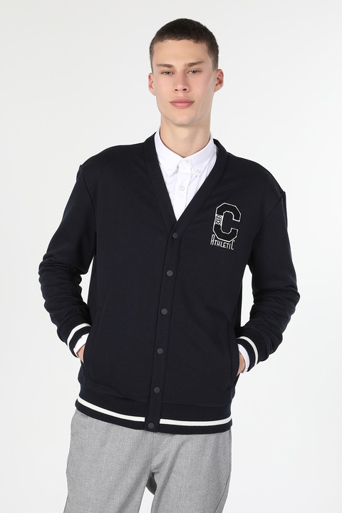 COLIN'S, Cardigan cu decolteu in V si capse, Bleumarin