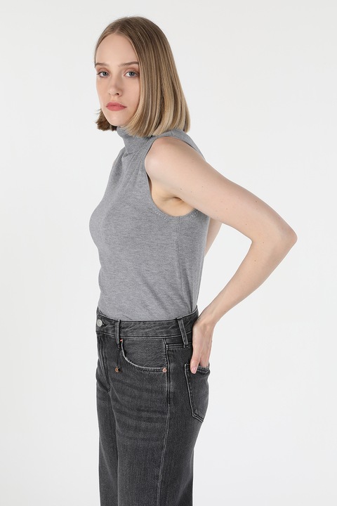 COLIN'S, Pulover tricotat fara maneci si cu guler inalt, Gri melange