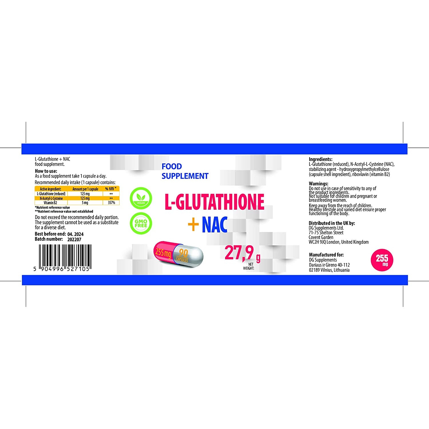 Хранителна добавка Hepatica L-Глутатион + NAC (N Ацетил Цистеин), 255mg ...