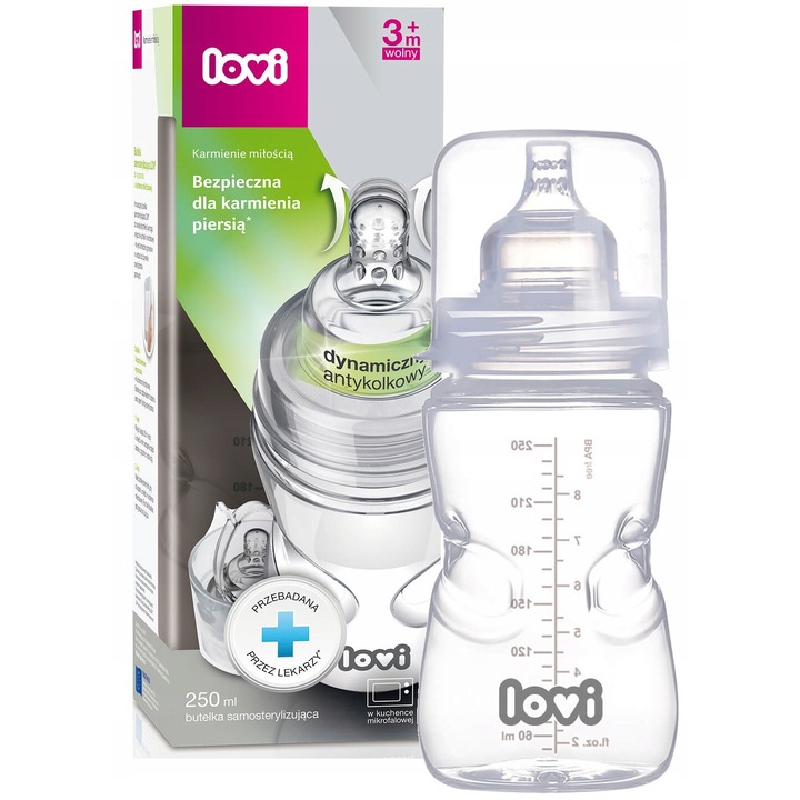 Biberon autosterilizant, Lovi, Silicon, 250 ml, Transparent