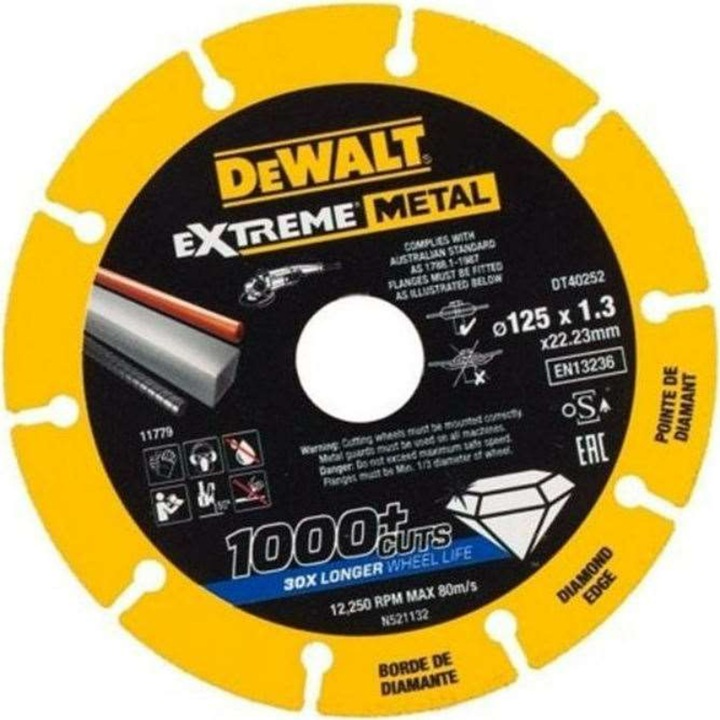 Disc diamantat, DeWalt, 125 x 22.2 x 1.3 mm, Pentru otel/aluminiu/metal, Galben/Negru