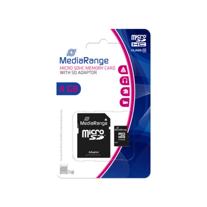 Card de memorie MediaRange micro SDHC 4Gb clasa 10 cu adaptor SD