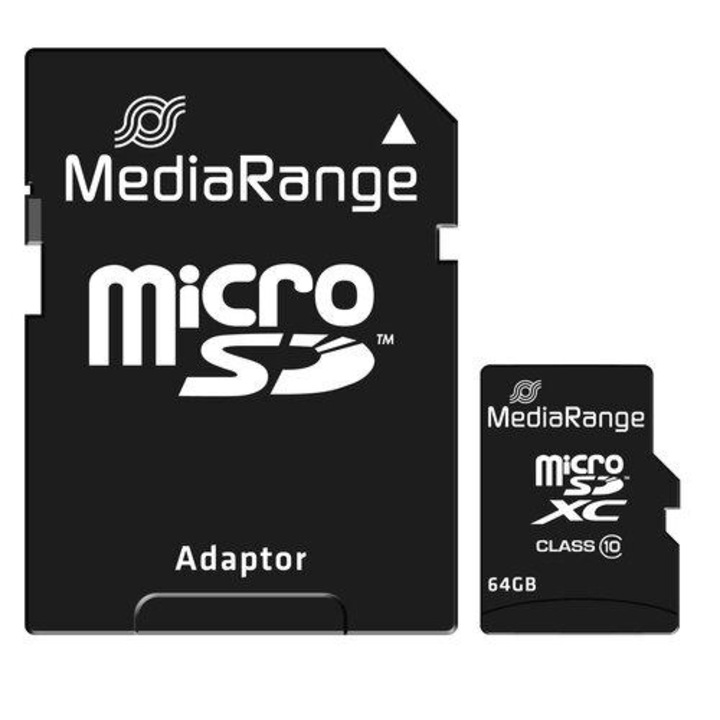 Card de memorie MediaRange micro SDHC 64 Gb clasa 10 cu adaptor SD