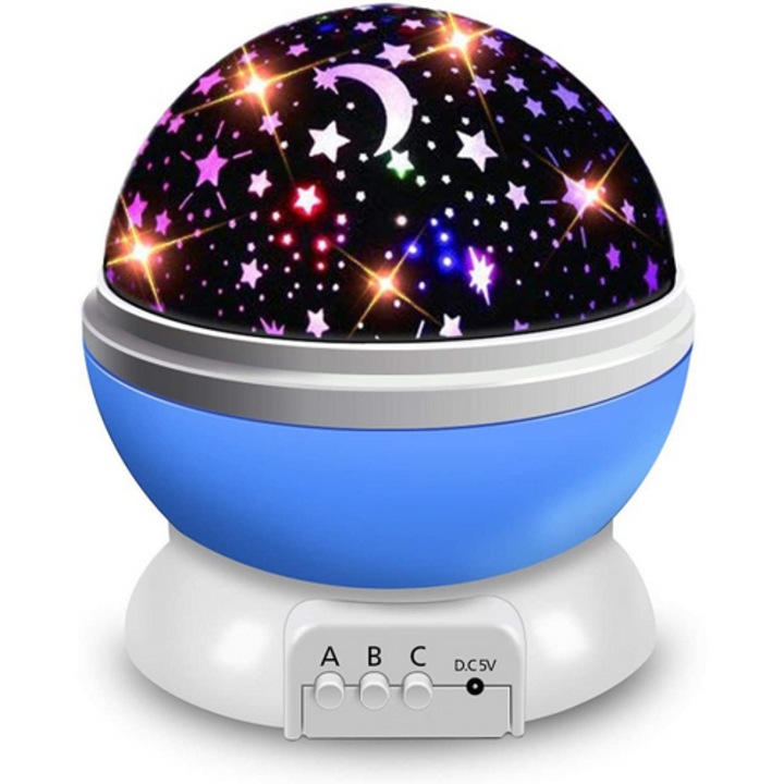 Lampa de noapte Starlight rotativa, albastra