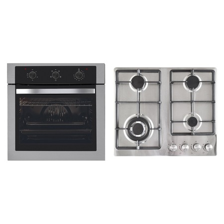 Pachet Pyramis BAS65 Eco BAZX, cuptor electric si plita cu gaz, 5 functii, Wok, gratare fonta si Inox