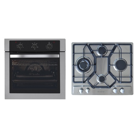 Pachet Pyramis BAS65 Eco AAZX, cuptor electric si plita cu gaz, 5 functii, Wok, gratare fonta si Inox