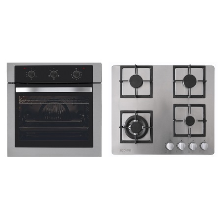 Pachet Pyramis BAS65 Eco DAZX, cuptor electric si plita cu gaz, 5 functii, Wok, gratare fonta si Inox